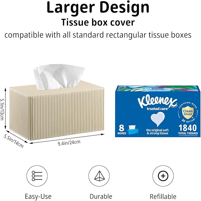 PUSU Plus Rectangular PU Leather Tissue Box Cover with Buckle Bottom - Modern Facial Tissue Dispenser Holder for Bathroom Vanity, Bedside Table, Bedroom, Office & Home Decor