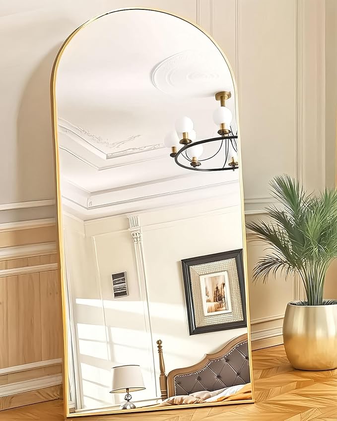 Full Length Floor Mirror - 71x30 Inches Oversized Arched Wall Mirror, Gold Standing Mirror for Bedroom, Living Room, Dressing Room - Elegant Freestanding & Leaner Mirror for Home Decor