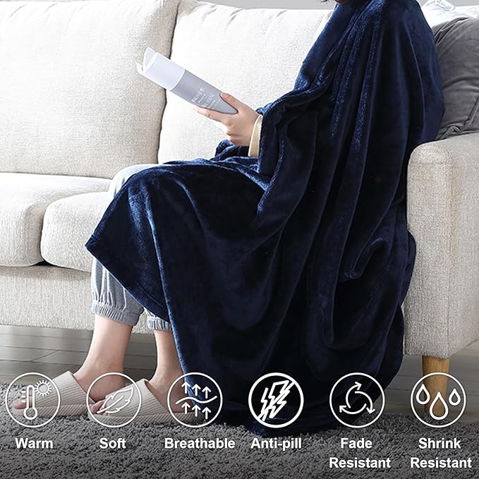 Hansleep Fleece Navy Blue Full Blanket, Super Soft Flannel Fuzzy Plush Cozy Blanket for All Seasons, Navy Blue, Full 84x90 Inches