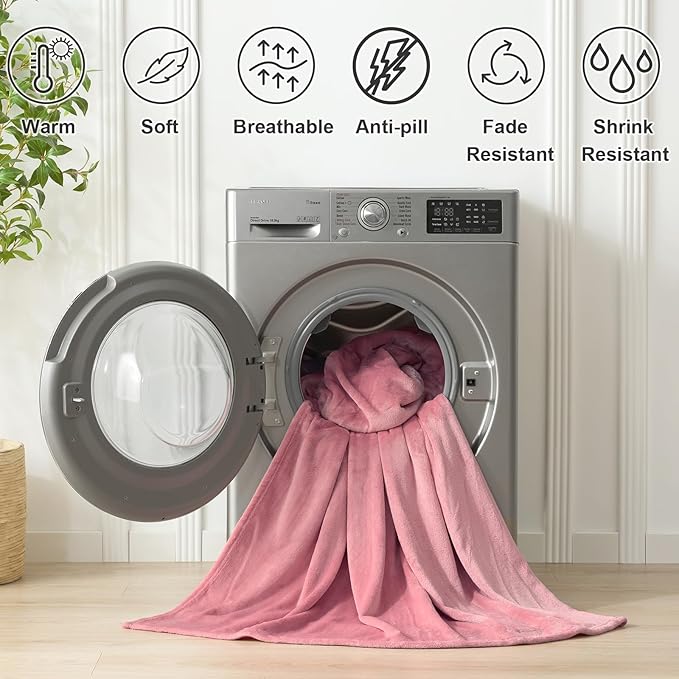 Hansleep Fleece Dusty Rose King Blanket, Super Soft Flannel Fuzzy Plush Cozy Blanket for All Seasons, Dusty Rose, King 90x108 Inches