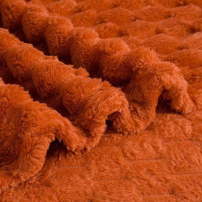 Vessia Flannel Fleece Twin Blanket, 3D Jacquard Burnt Orange Fuzzy and Warm Blanket for Couch, Sofa, Bed, 300GSM Super Soft Touch Cozy Home Decor for All Seasons (60x80 inches)