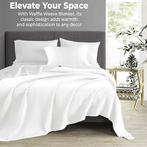100% Cotton Blankets for Bed - Waffle Weave Blankets for Summer, Lightweight and Breathable Soft Woven Blanket for Spring (White, King (90" x 108"))