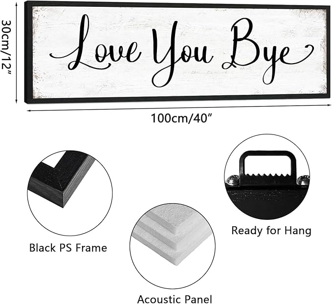 Love You Bye Sign Entryway Hallway Decor, Modern Farmhouse Unique Wall Decor, Family Home Wall Art Decorations to Express Love & Warm 12×40"