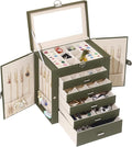 BOOVO Jewelry Box For women, 6 Layer Large Jewelry Organizer With Mirror, Multi-Function Storage Box With Lock, Accessory Holder With 5 Drawers, For Earrings Necklace Ring Bracelet (Army green)