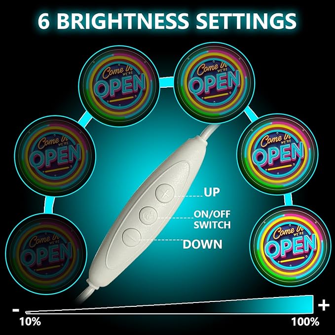 Neon Open Sign for Business, 13 * 13'' Colorful Adjustable Brightness Come in We’re Open Sign for Business Walls Window Party Bar Salon Shop Hotel