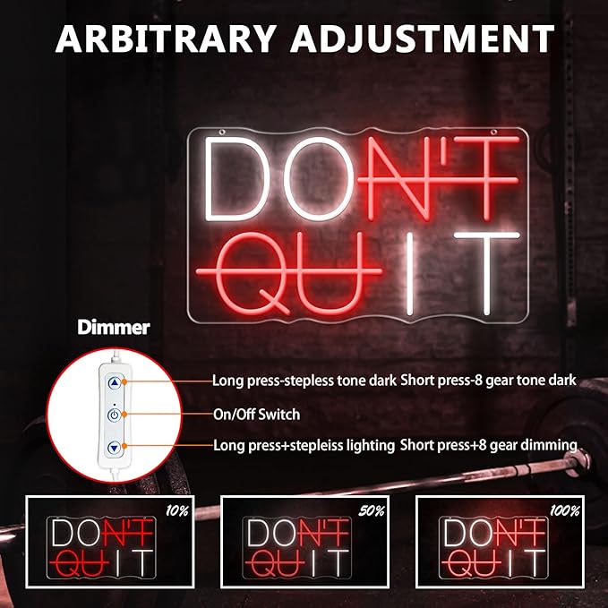 Dimmable Don't Quit Neon Sign for Wall Decor, USB LED Light for Home Gym Bedroom Man Cave Office, DO IT Inspirational Gamer Room Decorations