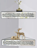 Mirrored Floating Corner Shelf, Silver Mirror Crushed Diamond Decorative Wall Shelf for Home Decoration Crystal Diamond Wall Art Decor Accent Piece Showcase 11.8" L×11.8" W×3.1" H, Set of 2