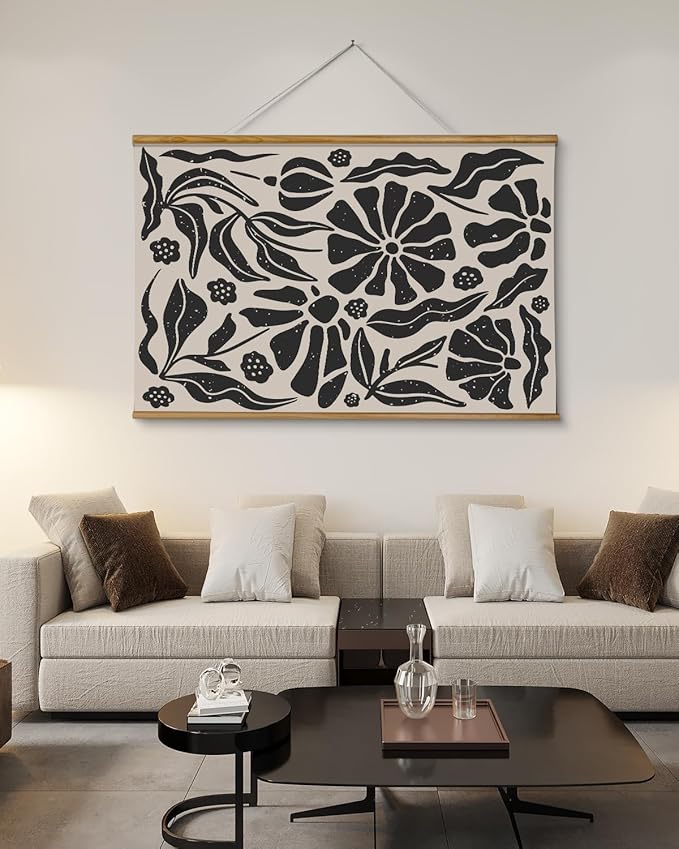 ARPEOTCY Extra Large Vintage Framed Wall Art, 36x54 Inch Black and White Abstract Hanging Framed Wall Art, Large Minimalist Black Floral Canvas Home Decor for Living Room Bedroom Office