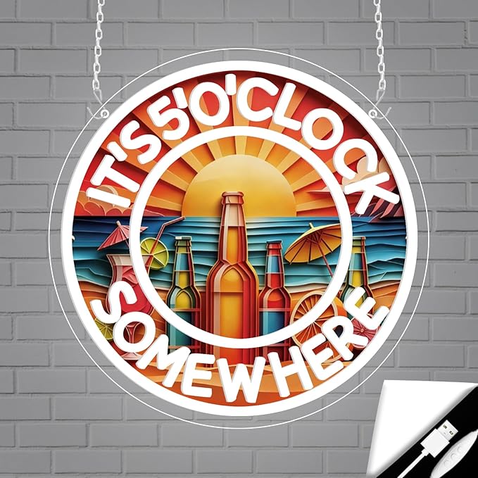 Its 5 00 O'clock Some Where Neon Signs for Wall Decor,Beer Neon Led Sign for Palm Tree Sunset Beach Bar Man Cave Garage Neon Light Five Oclock Somewhere Sign.