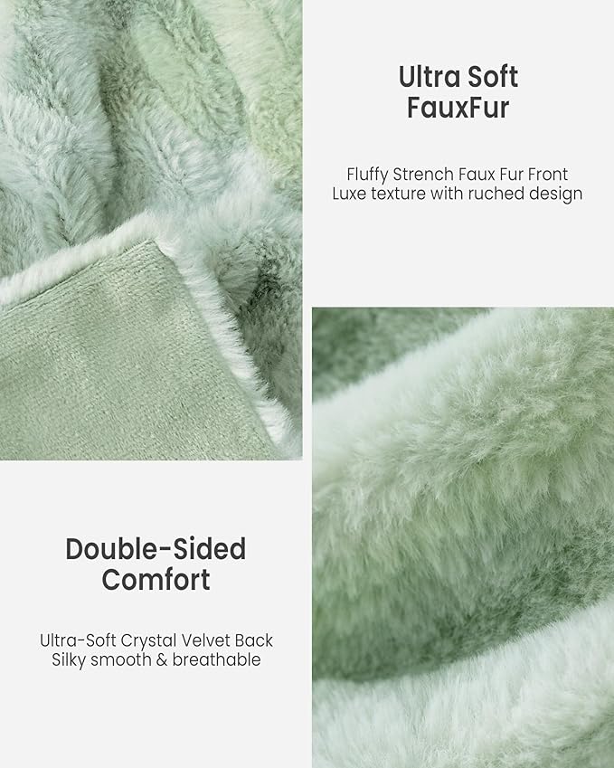Ultra Soft Faux Rabbit Fur Throw Blanket, Cozy Fuzzy Blanket for Couch Bed, Plush Warm Decor Gifts, Luxury Thick Fluffy Blanket for Women, 60x80 inches, Tie-Dyed Sage Green