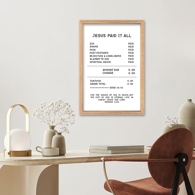 YWMZYKJGS Romans 6:23 Wall Art 16"×11" Jesus Paid It All Wall Decor Scripture Bible Verse Sign Gospel Tracts Religious Salvation Modern Funny Wood Framed Hanging (Wood)