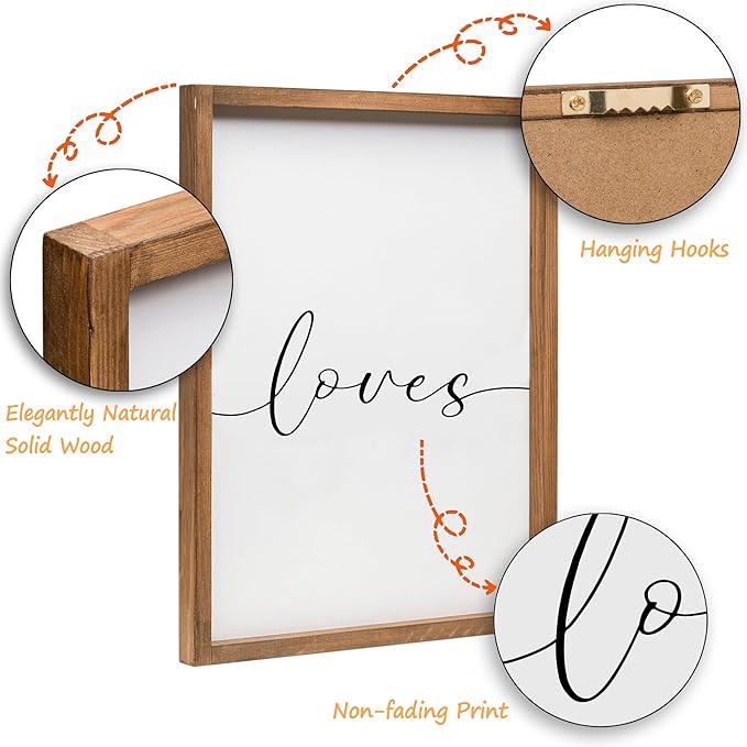 Set of 3 Framed Farmhouse All of Me Loves All of You Sign 11x14” Above Bed Wall Decor for Bedroom Decor Wall Art Wood Signs (11x14, Brown)