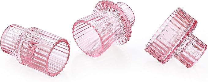 Vixdonos Taper Glass Candlestick Holders Tealight Candle Holders for Table Centerpieces, Wedding Decor and Dinner Party (6 Pcs, Pink)