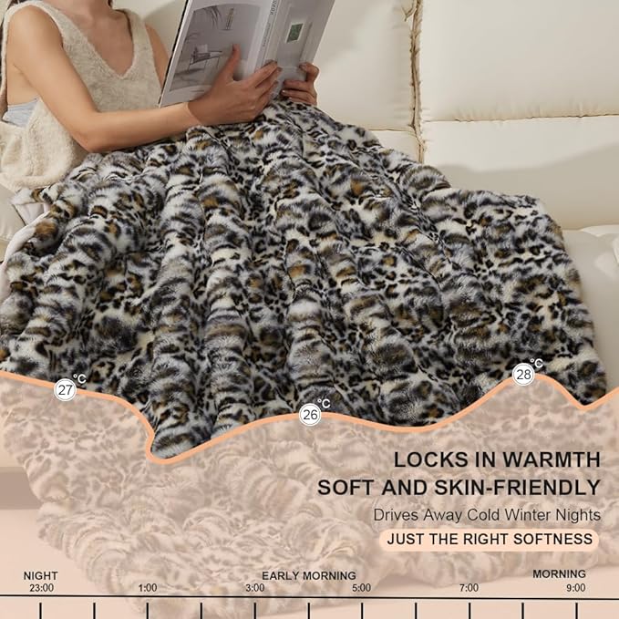 Soft Faux Rabbit Fur Throw Blanket Luxury Super Comfy Double Sided Ultra Cozy Thick Warm Fluffy Blanket for Couch Chair Sofa Bed Living Room Camping, Plush Fuzzy Bubble Blanket, 970 GSM, 50''x60''