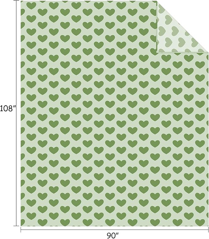FY FIBER HOUSE Heart Flannel King Blanket Soft Cozy Blankets for Lover Gifts All Season Use, 90x108 Inches, Sage Green