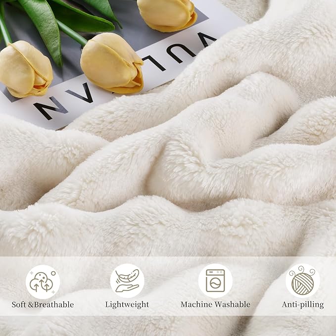 Comelady Fleece Blanket Queen Size for Bed,3D Bubble Warm Fluffy Throw Blanket for Couch Sofa Room Decor-Lightweight Cozy Fuzzy Blanket for All Seasons(Beige,90"×90")