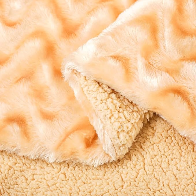 Whale Flotilla Faux Fur Sherpa Throw Blanket for Couch Sofa, Cozy Reversible Fuzzy Fluffy Plush Throws for All Season, Warm and Soft, 50x60 Inch, Light Gold