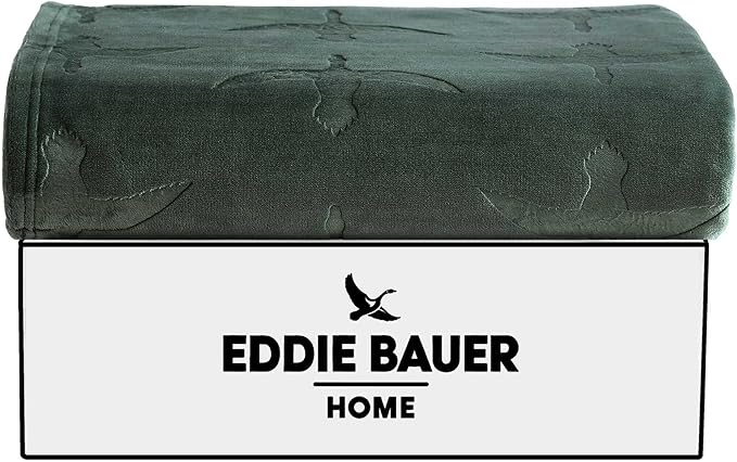 Eddie Bauer - Throw Blanket, Ultra-Soft & Embossed Plush Bedding, Blanket for Couch & Bed (Geese Green, 50" x 70")