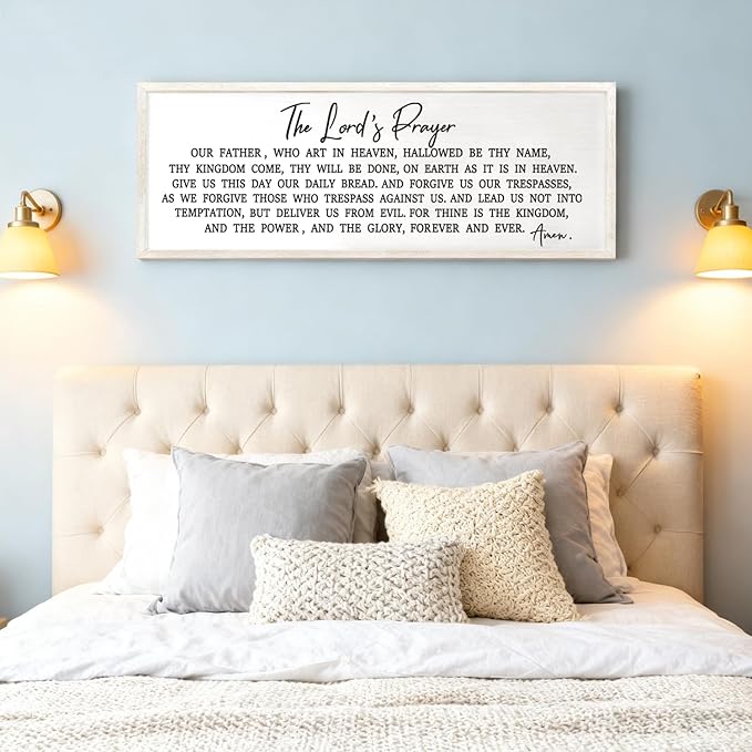 Our Father Prayer Bible Verse Framed Wall Art, 40''×15'' Rustic Religious Christian Lords Prayer Sign for God Jesus Christ Prayer, Horizontal Holy Inspirational Catholic Scripture Decor