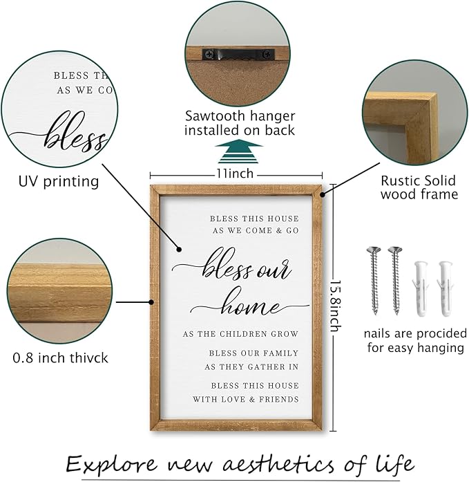 comurdyo Bless This Home Wall Decor 16"×11" Modern Rustic Farmhouse Inspirational Blessing Sweet Family Quote Scripture Sign For Living Room Bedroom House Wall Art Hanging (Wood)