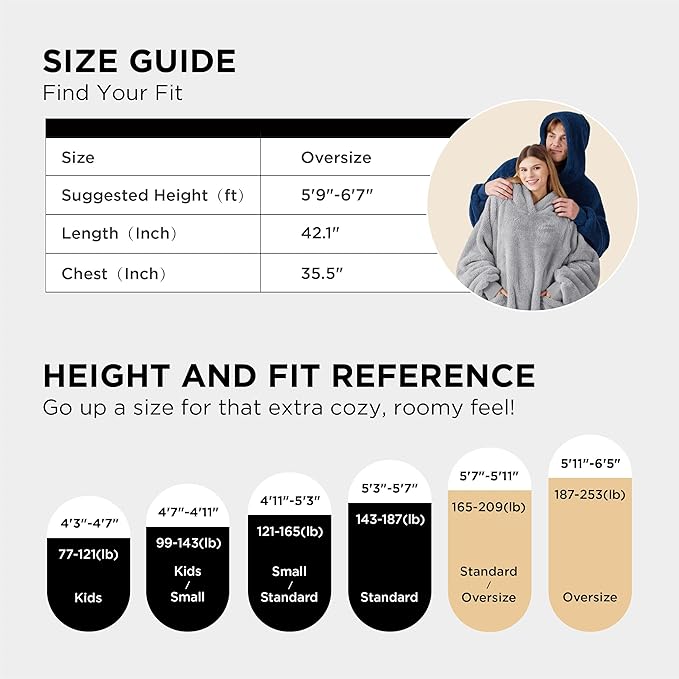 Bedsure Blanket Hoodie, Wearable Blanket Hoodie as Mothers Day Birthday Gifts for Women Men Mom Dad, Warm Cozy Hoodie Blanket Sweatshirt for Adult Women Men, Charcoal, Oversize