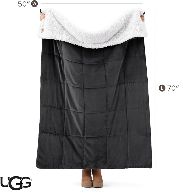 UGG Nita Throw Blanket for Bed, Soft Reversible Plush Throw for Couch and Living Room, Cozy Fluffy Blanket, Washable Bedding, Home Decor, 50-inch x 70-inch, Charcoal Grey