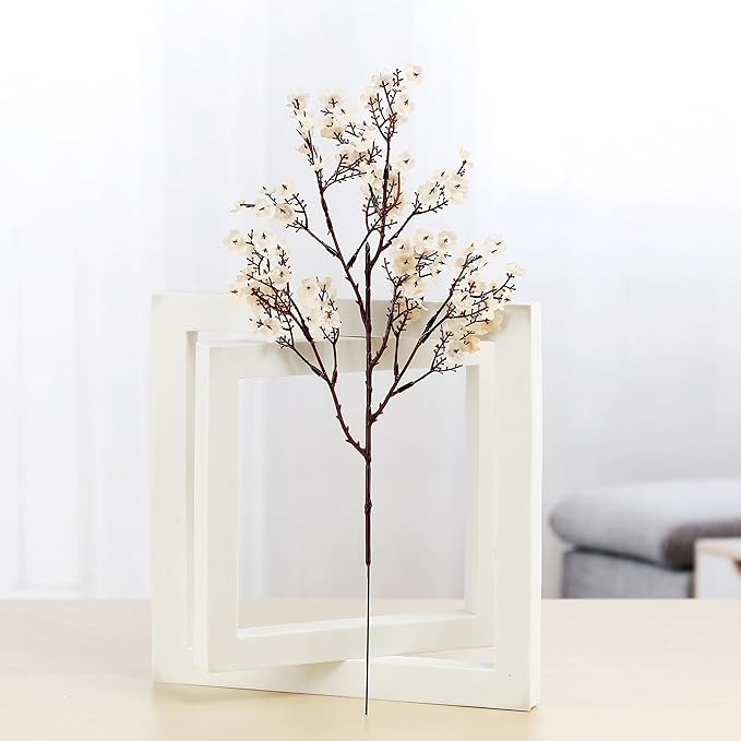 JAKY-Global Babys Breath Fabric Cloth Artificial Flowers 20 Bundle European Fake Silk Plants Decor Wedding Party Decoration Bouquets Real Touch DIY Home Garden (Beige, 20 Bundles)