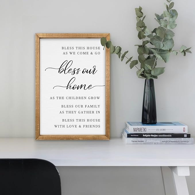 comurdyo Bless This Home Wall Decor 16"×11" Modern Rustic Farmhouse Inspirational Blessing Sweet Family Quote Scripture Sign For Living Room Bedroom House Wall Art Hanging (Wood)