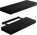 AMADA HOMEFURNISHING Floating Shelves Wall Mounted, 15 x 7 Inch Wall Shelves for Bathroom, Bedroom, Living Room, Black Shelves Set of 2