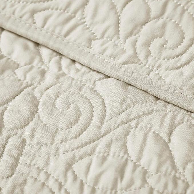 Madison Park Throw Blanket - Reversible Damask Quilting Design, Soft Pre-washed Microfiber, Cotton Filled Spread, Cozy Summer Blanket - Throw for Living Room Couch, Sofa, Bed, Quebec, 60x70", Ivory