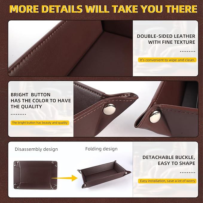 Valet Tray for Men Women 2 Pack - PU Leather Travel Catchall Tray Organizer - Desk Bedside Nightstand Storage Box for Jewelry Key Phone Remote Controller Wallet Watch Glasses -Rectangle