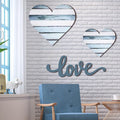 3 Pcs Wooden Hearts Decor Heart Wooden Sign Rustic Hanging Love Plaque for Wall Home Farmhouse Living Room Bedroom Gifts(Blue)