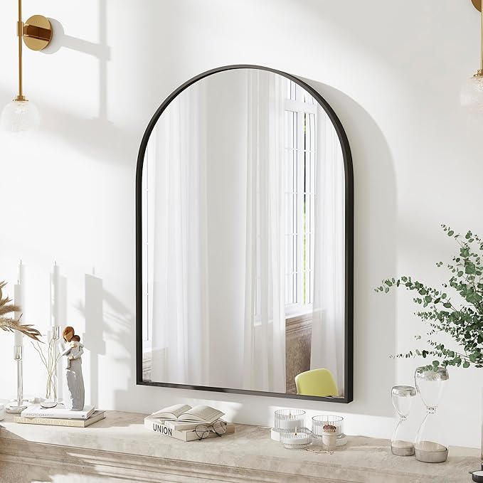 30x20 Arch Mirror Rectangle Wall Mounted Hanging or Against Wall Aluminum Alloy Metal Frame Dressing Make-up Mirrors for Entryway Bedroom Bathroom Living Room 30 20 inch Black