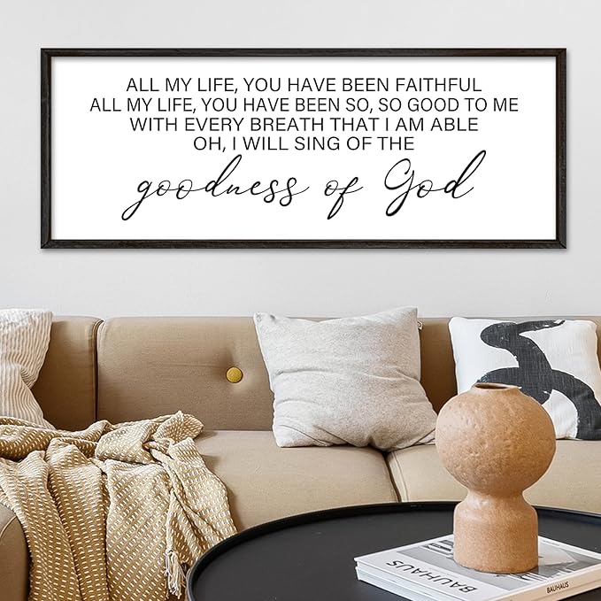 YWMZYKJGS Goodness of God Wall Decor 40"×15" Bible Verse Sign Christian Catholic Scripture Jesus Christ Prayer Large Home Office Wood Framed Wall Hanging Art (Black)