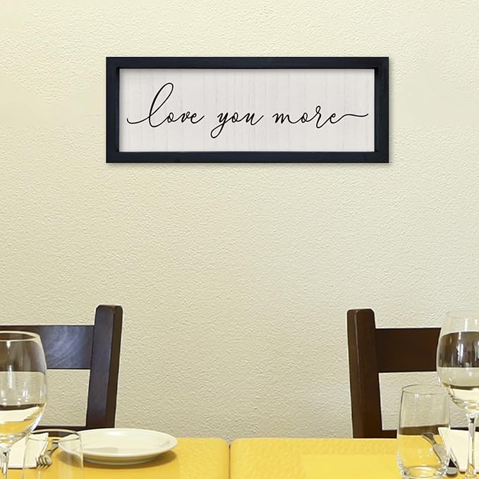 comurdyo Couples Love Quotes I Love You More Wall Decor 16"×6" Small Modern Master Bedroom Romantic for Vintage Minimalist Framed Wood Sign Horizontal Hanging Plaque Wall Art (Black)