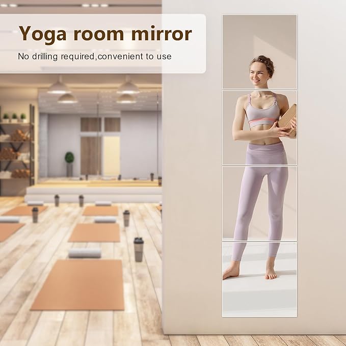 4 Pack Wall Mirror Full Length, 12 x 12 Inch Acrylic Mirror Tiles, Shatterproof Flexible Plastic Mirror Sheets for Bedroom Home Gym Door
