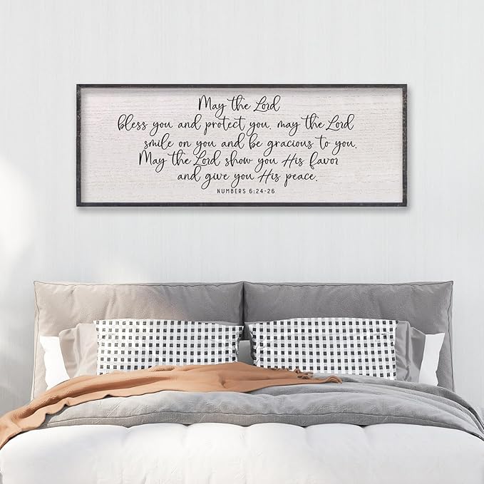 LuZhiQiang Scripture Wall Art 40"x15" May The Lord Bless You And Protect You Numbers 6:24-26 Bible Verse Sign for Living Room Rustic Inspirational Christian Home Large Wood Framed Wall Decor (Black)