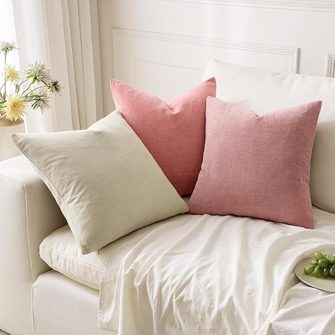 MIULEE Blush Pink Couch Pillow Covers 20x20 Inch, Set of 2 Soft Spring Valentine Cute Chenille Decorative Square Throw Pillow Covers Farmhouse for Sofa Living Room Bed