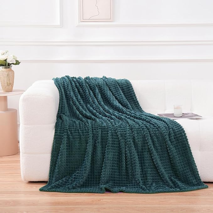 Puncuntex Flannel Fleece Throw Blanket Dusty Blue 50"×60",Super Soft Plush Cozy Blanket with Square Grid Design Luxury for Couch Sofa Chair