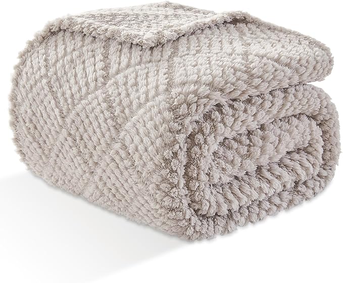 EMME Fleece Blanket, 3D Jacquard Throw Blanket for Couch and Bed, Soft Cozy and Fluffy Blankets Lightweight Luxury Flannel with Waffle Design (Grey, 50" x 60")