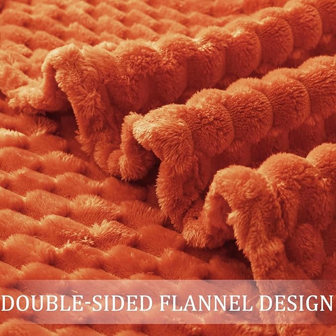 Exclusivo Mezcla Fleece King Blanket for Bed, Extra Large Fuzzy Burnt Orange Bed Blankets, Soft Cozy Plush Sofa Throws for All Seasons, 90x104 Inches