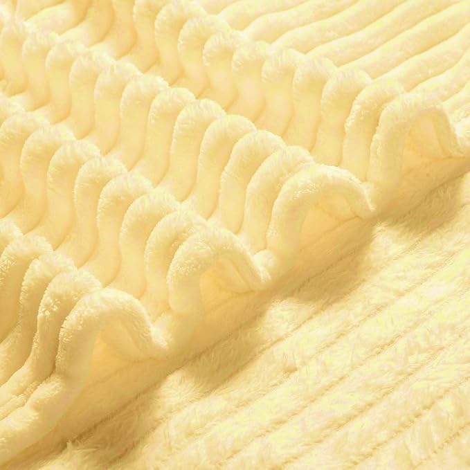 Bnuitland Light Yellow Fleece Throw Blanket 90"x90",300GSM Large Big Soft Cozy Warm Lightweight Stripe Pattern for Bed Sofa Home Decor,Suitable for Adults Family All Season