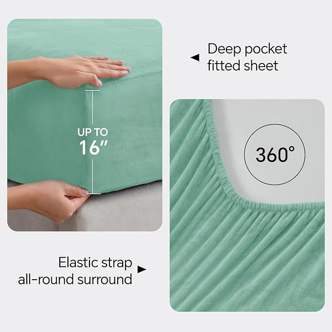 BEDELITE Flannel Sheets King Size Haze Blue - Super Soft Fleece Sheets Set Fluffy Extra Plush, 4 Piece(Include Fitted Sheet, Flat Sheet, 2 Pillowcases)