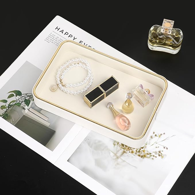 PU Leather Valet Tray Key Dish for Entryway Table Cologne Perfume Makeup Organizer for Dresser Vanity Decorative Tray for Phone Wallet, 9.5" x 6.1" x 1.5"