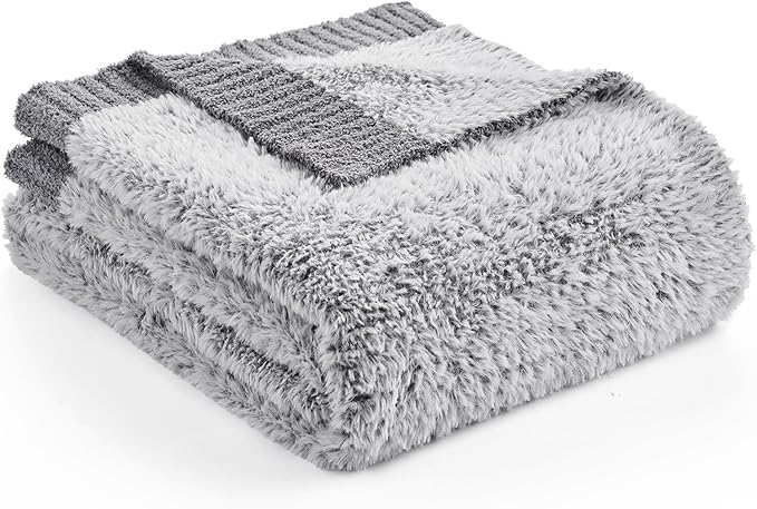 Amélie Home Knit Throw Blanket for Couch, Super Soft Fuzzy Cozy Throw, Giftable Knitted Blanket for Women Men, Birthday, Sofa Bed Living Room Decor, 60" x 80", Heather Grey
