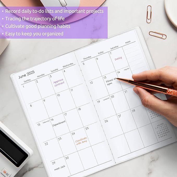 Pocket Calendar 2026-2027, Purple 2026-2027 Monthly Planner - 3.7" x 6.7" - Runs from January 2026 Until December 2027, Small Pocket Calendar 2026 with PVC Cover for Planning