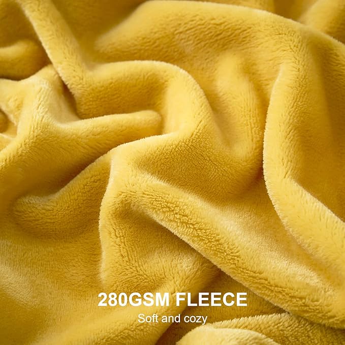 Hansleep Fleece Yellow Full Blanket, Super Soft Flannel Fuzzy Plush Cozy Blanket for All Seasons, Yellow, Full 84x90 Inches