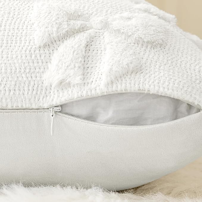 MIULEE Pure White Bow Pillow Covers Coquette Room Decor Aesthetic Set of 2 Spring Decorative Cute Girl Soft Plush Faux Pillowcase for Preppy Room Decor Bedroom Couch,20x20 Inch