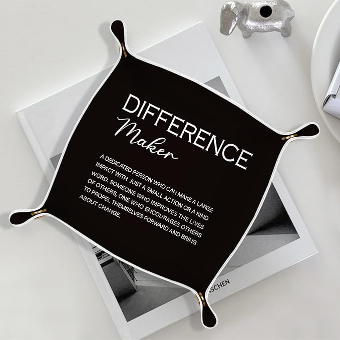 Employee Appreciation Gifts,Difference Maker Gifts, for Teacher Mentor Boss Leader,Thank You Appreciation Gift PU Leather Jewelry Tray, Nightstand Organizer for Rings,Watches,Keys, 7.87x7.87