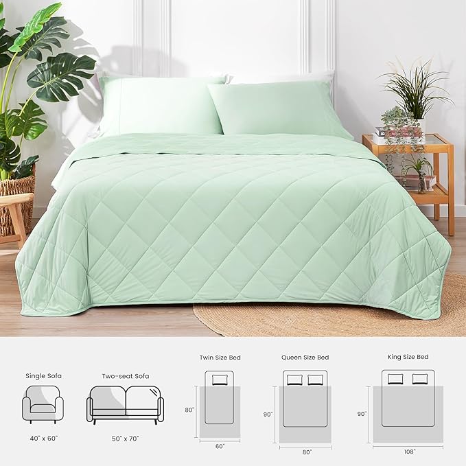 Cozy Bliss Cooling Blanket for Hot Sleepers Queen Size, Q-Max 0.45 Cooling Comfort, Cold Blankets for Night Sweats Sleeping, Ultra-Cool Lightweight Breathable Summer Blanket for Bed, Mint Green